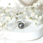 Rosec Jewels-Natural Tahitian Pearl Cathedral Engagement Ring with Diamond Side Stones