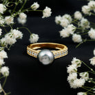 Rosec Jewels-Natural Tahitian Pearl Cathedral Engagement Ring with Diamond Side Stones