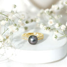 Rosec Jewels-Natural Tahitian Pearl Cathedral Engagement Ring with Diamond Side Stones