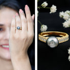 Rosec Jewels-Natural Tahitian Pearl Cathedral Engagement Ring with Diamond Side Stones