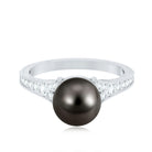 8 CT Tahitian Black Pearl Cathedral Engagement Ring with Diamonds AAA - Rosec Jewels