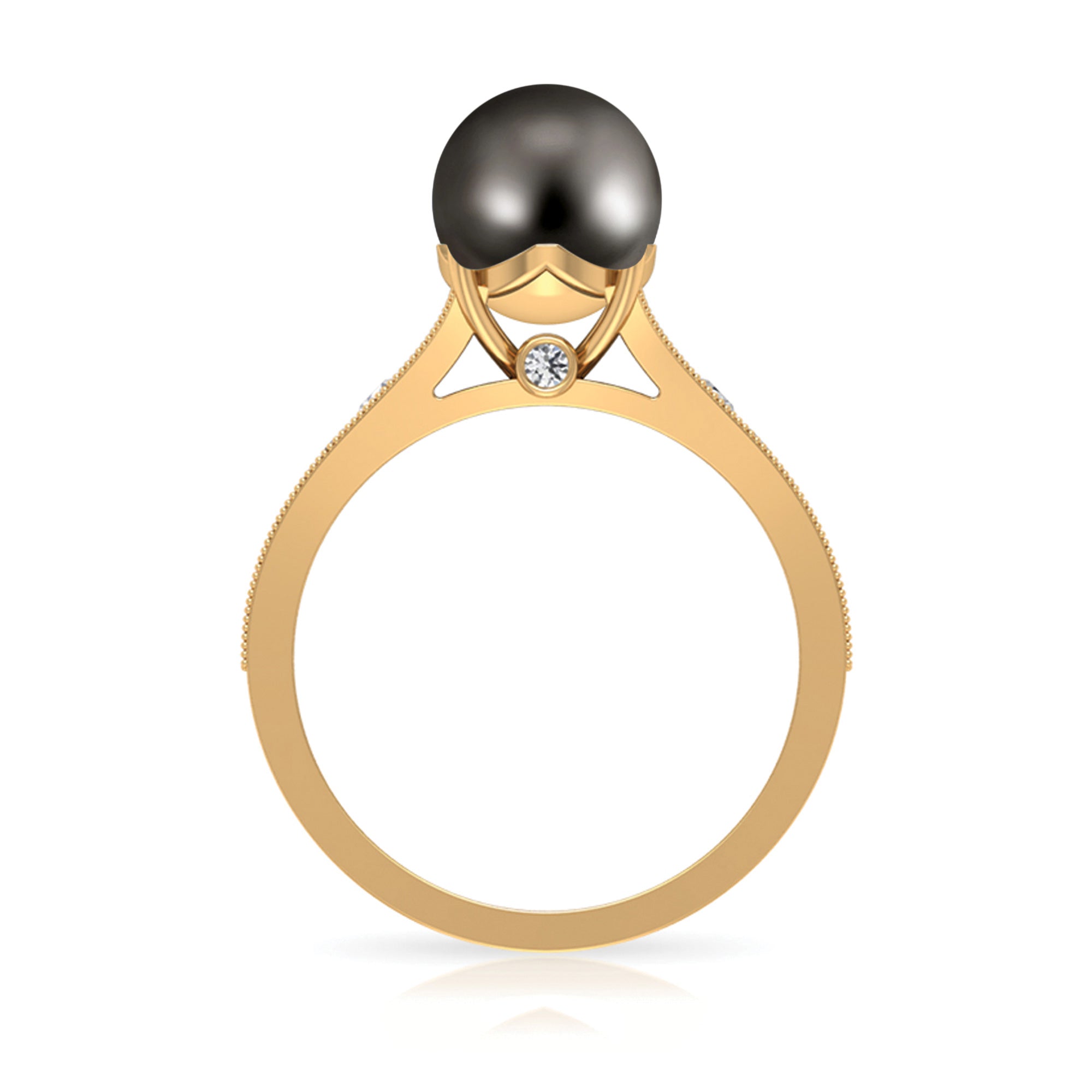 Milgrain Engagement Ring with Tahitian Pearl and Diamond Tahitian pearl - ( AAA ) - Quality - Rosec Jewels