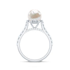 Cultured 7.4 Carat Freshwater Pearl Engagement Ring with Diamond AAA - Rosec Jewels