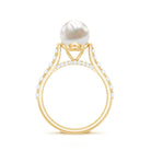 Cultured 7.4 Carat Freshwater Pearl Engagement Ring with Diamond AAA - Rosec Jewels