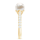 Cultured 7.4 Carat Freshwater Pearl Engagement Ring with Diamond AAA - Rosec Jewels
