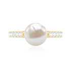 Cultured 7.4 Carat Freshwater Pearl Engagement Ring with Diamond AAA - Rosec Jewels
