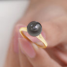 Rosec Jewels-Genuine 8 Carat Tahitian Black Pearl Cathedral Engagement Ring with Split Shank