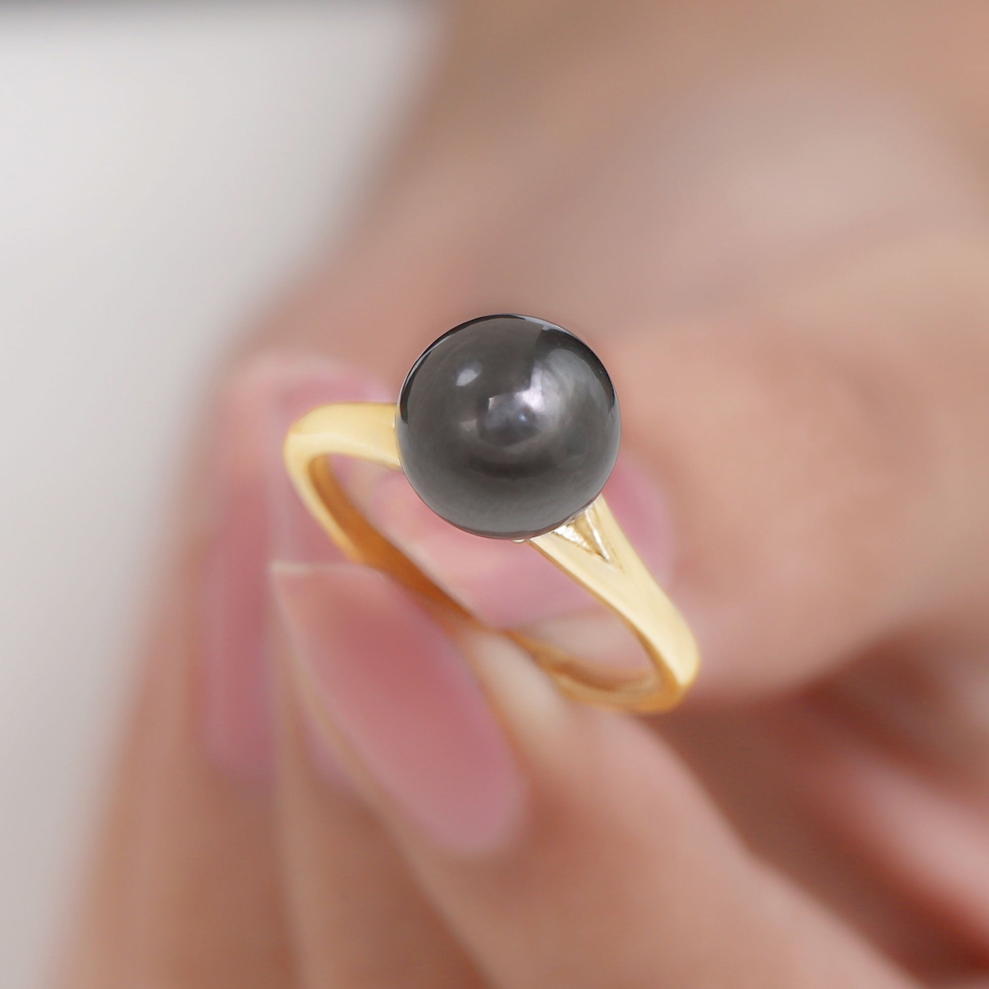 Rosec Jewels-Genuine 8 Carat Tahitian Black Pearl Cathedral Engagement Ring with Split Shank