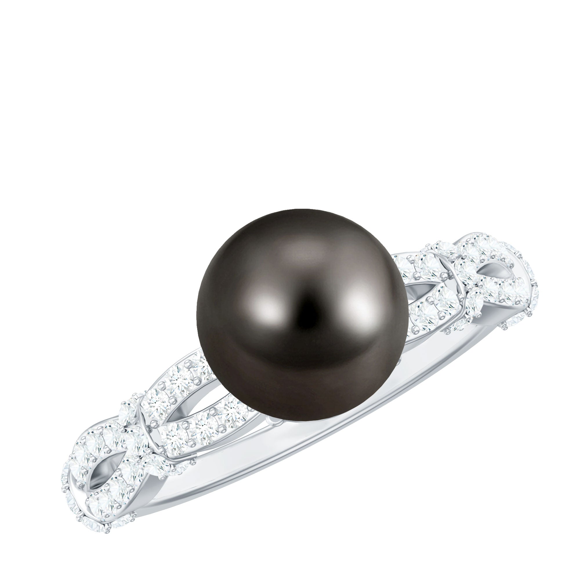 Genuine 8 Carat Black Pearl and Diamond Engagement Ring AAA - Rosec Jewels