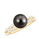 Genuine 8 Carat Black Pearl and Diamond Engagement Ring AAA - Rosec Jewels
