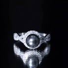 Real Tahitian Pearl and Diamond Crossover Engagement Ring AAA - Rosec Jewels