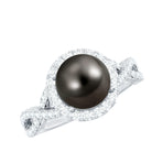 Real Tahitian Pearl and Diamond Crossover Engagement Ring AAA - Rosec Jewels