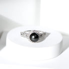 Real Tahitian Pearl and Diamond Crossover Engagement Ring AAA - Rosec Jewels