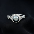 Real Tahitian Pearl and Diamond Crossover Engagement Ring AAA - Rosec Jewels
