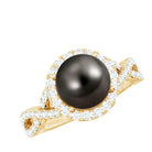 Real Tahitian Pearl and Diamond Crossover Engagement Ring AAA - Rosec Jewels