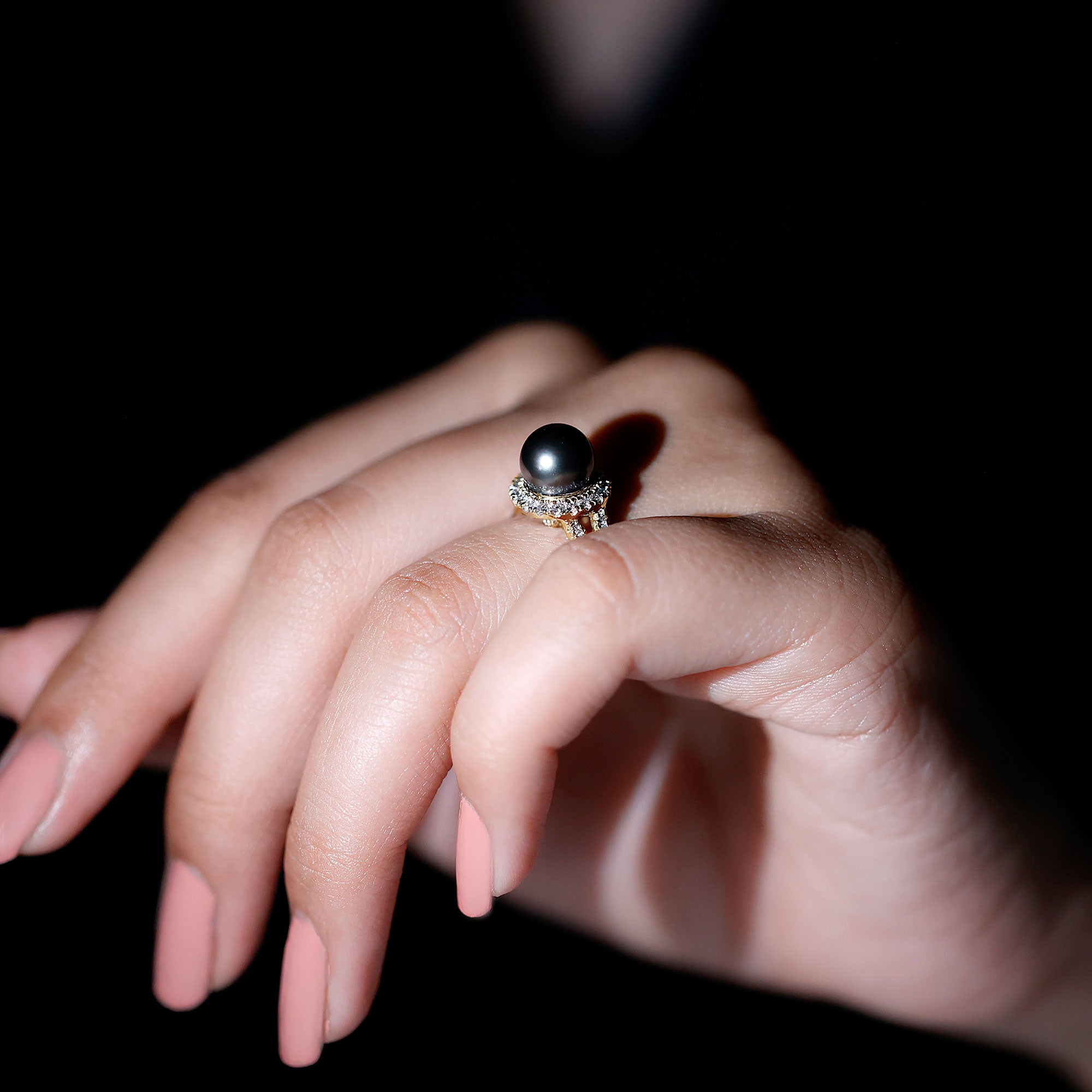 Rosec Jewels-Real Tahitian Pearl and Diamond Crossover Engagement Ring