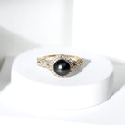Real Tahitian Pearl and Diamond Crossover Engagement Ring AAA - Rosec Jewels