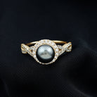 Real Tahitian Pearl and Diamond Crossover Engagement Ring AAA - Rosec Jewels