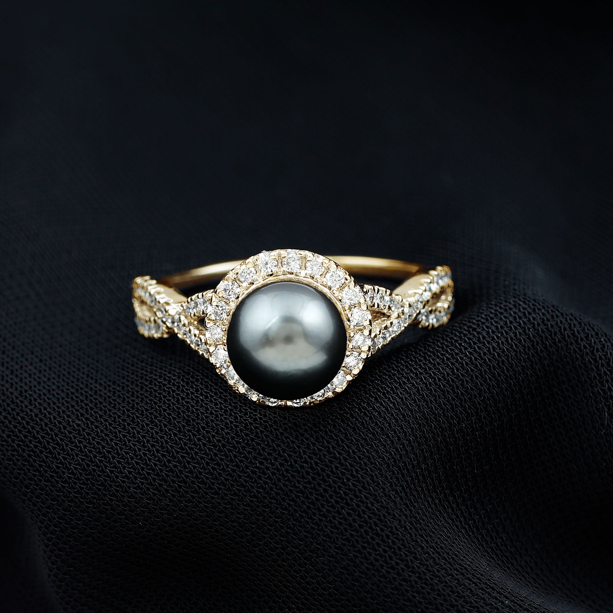 Rosec Jewels-Real Tahitian Pearl and Diamond Crossover Engagement Ring