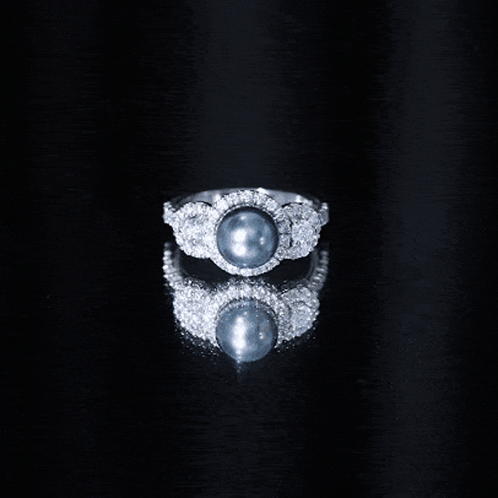 Rosec Jewels-7.5 Carat Round Black Pearl Engagement Ring with Moissanite Accent