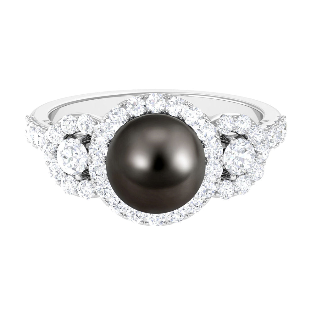 Tahitian Pearl Engagement Ring with Moissanite Accents Tahitian pearl - ( AAA ) - Quality - Rosec Jewels
