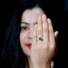 Rosec Jewels-7.5 Carat Round Black Pearl Engagement Ring with Moissanite Accent