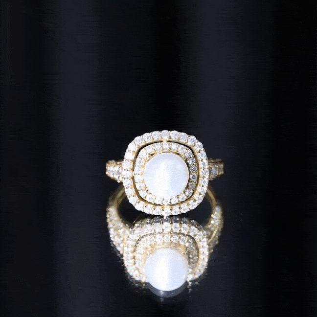 Rosec Jewels-7.4 Carat Freshwater Pearl Double Halo Engagement Ring with Moissanite