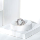7.4 Carat Freshwater Pearl Double Halo Engagement Ring with Moissanite AAA - Rosec Jewels