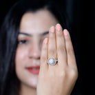 7.4 Carat Freshwater Pearl Double Halo Engagement Ring with Moissanite AAA - Rosec Jewels