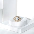 7.4 Carat Freshwater Pearl Double Halo Engagement Ring with Moissanite AAA - Rosec Jewels