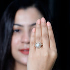 7.4 Carat Freshwater Pearl Double Halo Engagement Ring with Moissanite AAA - Rosec Jewels