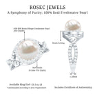 7.4 Carat Freshwater Pearl Engagement Ring with Moissanite Crossover Shank AAA - Rosec Jewels