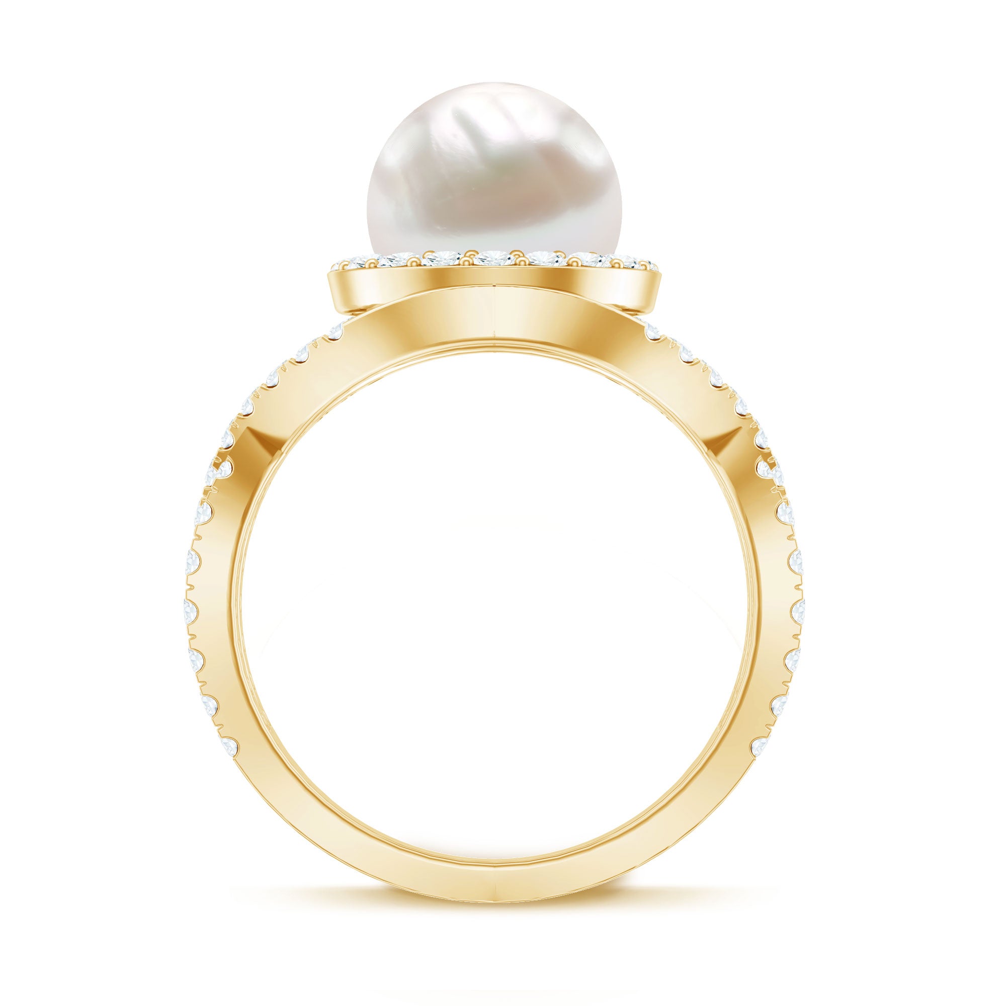 7.4 Carat Freshwater Pearl Engagement Ring with Moissanite Crossover Shank AAA - Rosec Jewels
