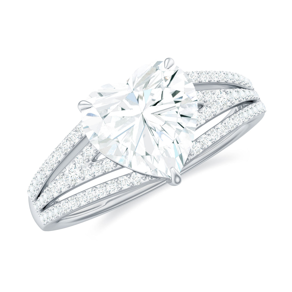 2.50 CT Split Shank Moissanite Heart Designer Engagement Ring Moissanite - ( D-VS1 ) - Color and Clarity - Rosec Jewels