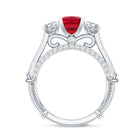 Princess Cut Created Ruby and Moissanite 3 Stone Designer Engagement Ring AAAA - Rosec Jewels