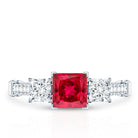 Princess Cut Created Ruby and Moissanite 3 Stone Designer Engagement Ring AAAA - Rosec Jewels