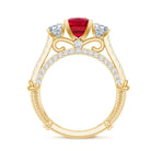 Princess Cut Created Ruby and Moissanite 3 Stone Designer Engagement Ring AAAA - Rosec Jewels