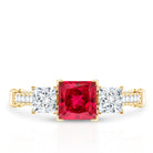 Princess Cut Created Ruby and Moissanite 3 Stone Designer Engagement Ring AAAA - Rosec Jewels