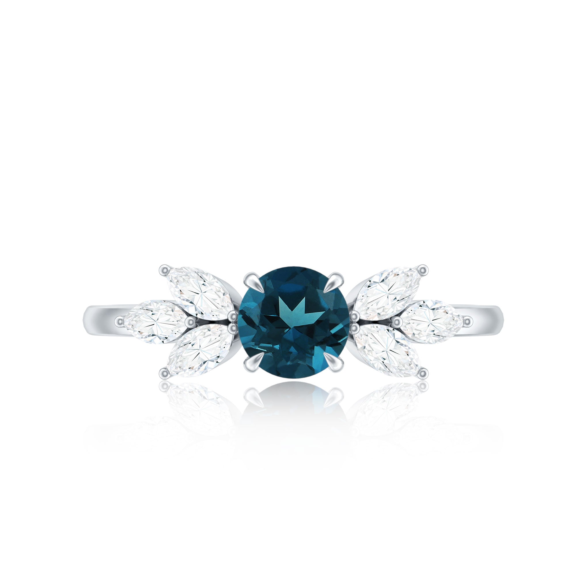 London Blue Topaz Minimal Engagement Ring With Diamond AAA - Rosec Jewels