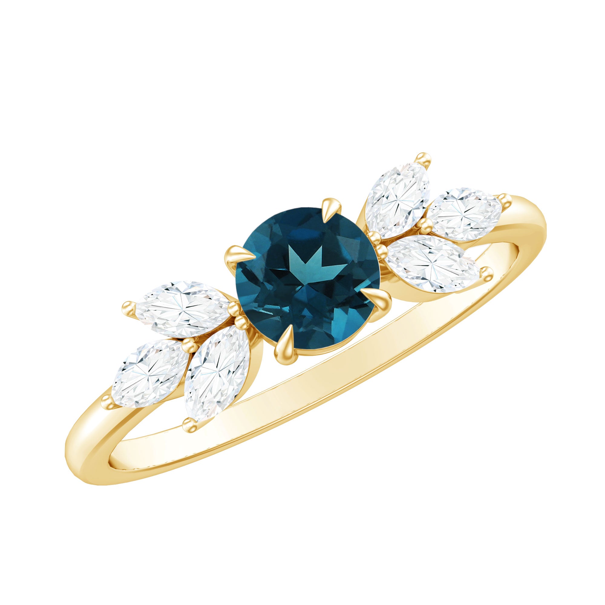 London Blue Topaz Minimal Engagement Ring With Diamond AAA - Rosec Jewels