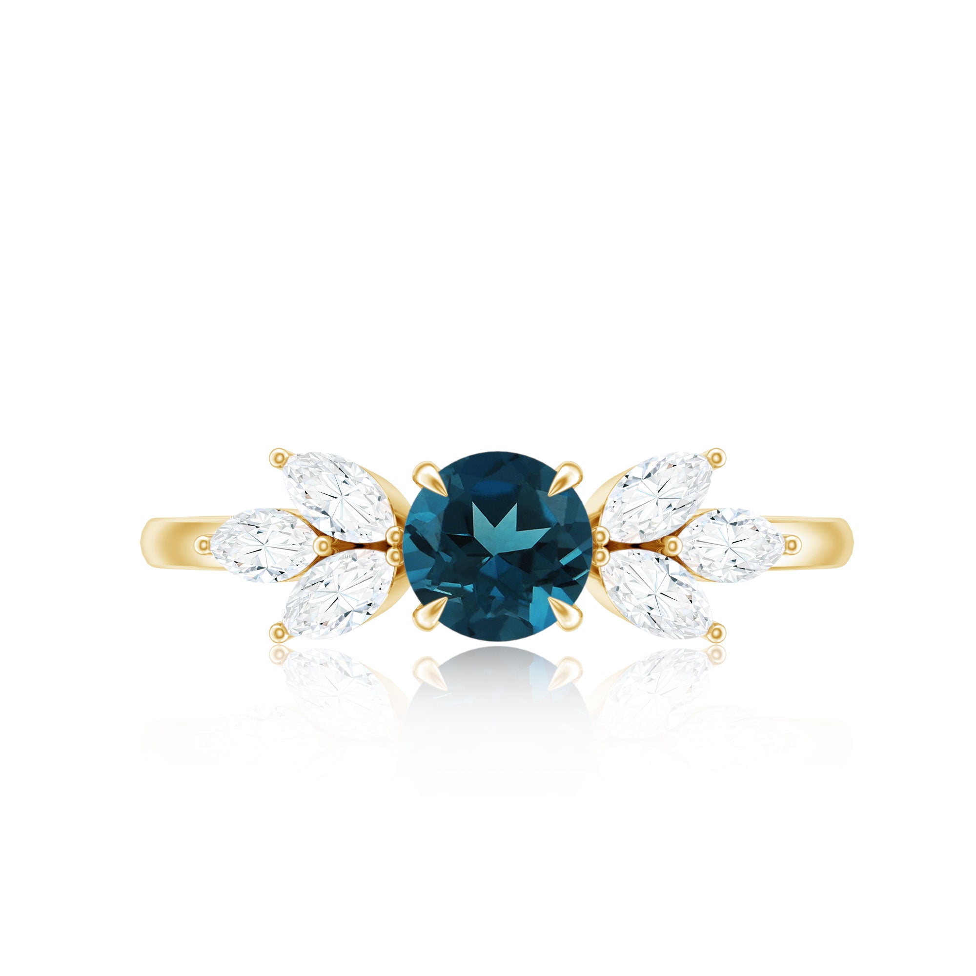 London Blue Topaz Minimal Engagement Ring With Diamond AAA - Rosec Jewels