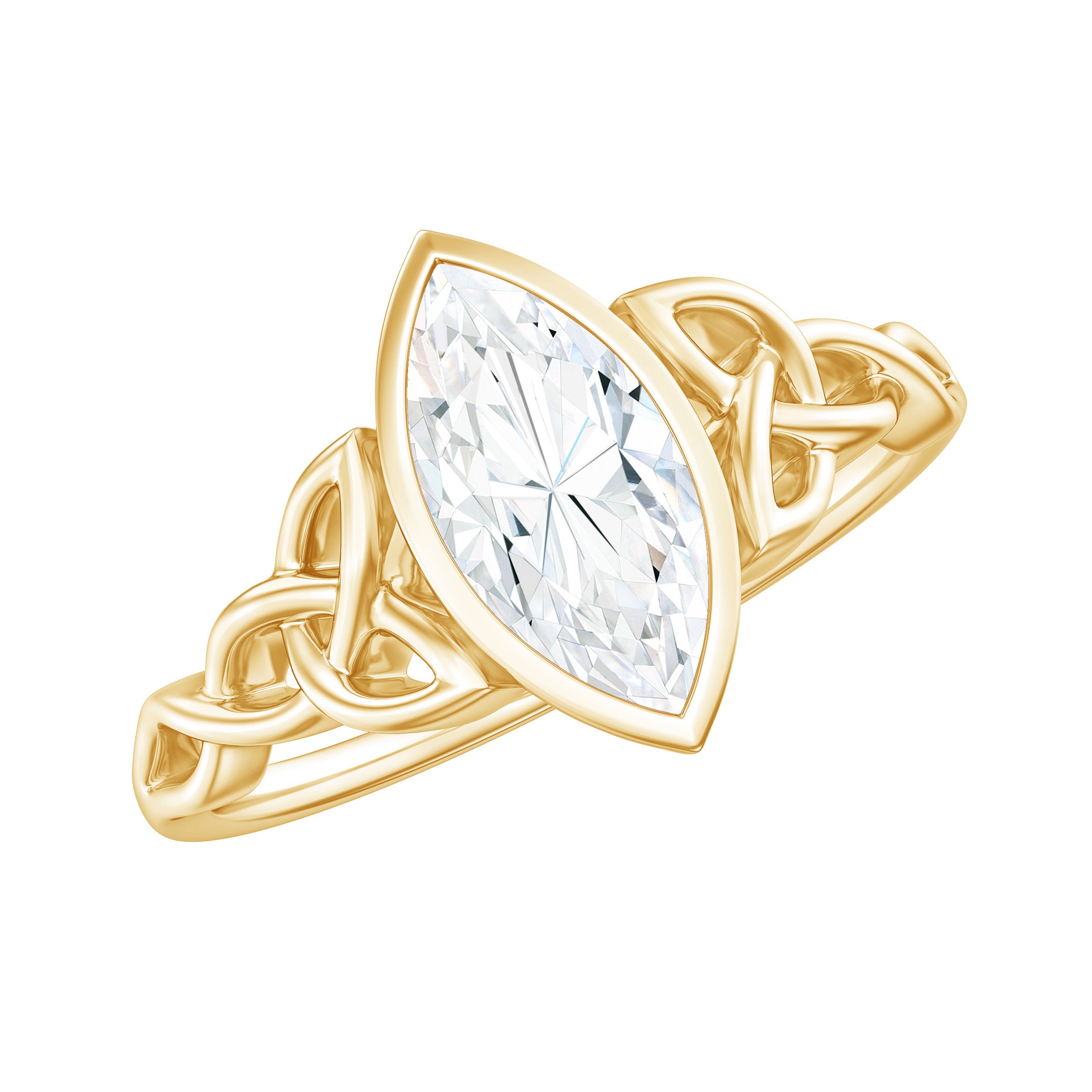 Rosec Jewels-Moissanite 5x10mm Marquise Cut Engagement Ring in Bezel Setting