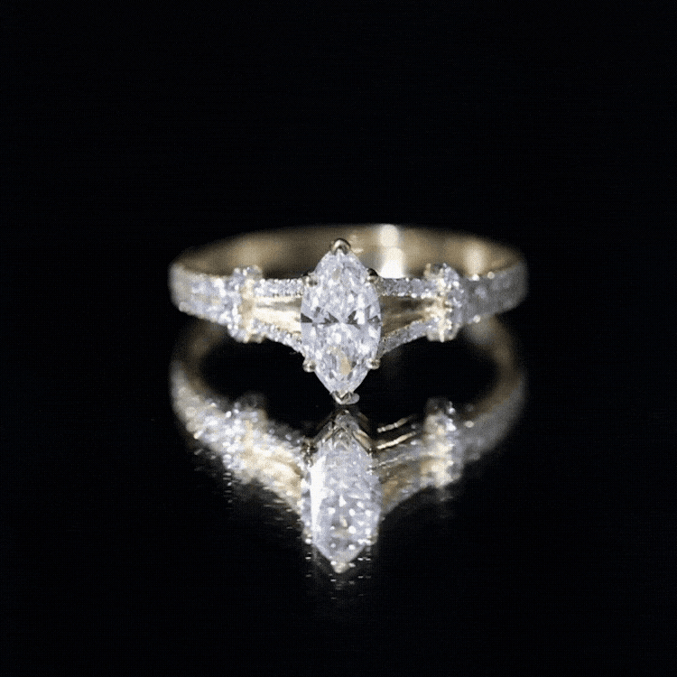 Marquise Cut Moissanite Solitaire Engagement Ring in Split Shank D-VS1 - Rosec Jewels