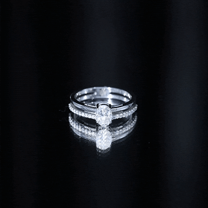 Oval Cut Solitaire Moissanite Double Band Engagement Ring D-VS1 - Rosec Jewels