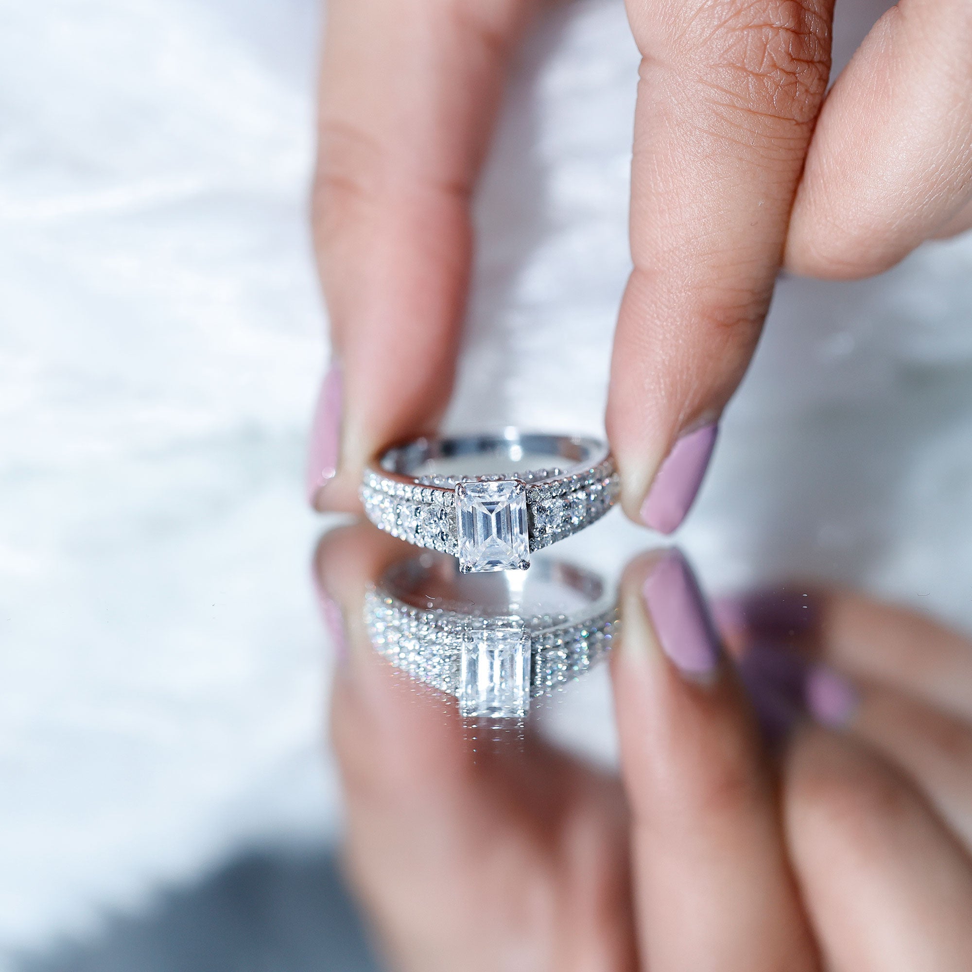 Certified Emerald Cut Moissanite Solitaire Engagement Ring for Women D-VS1 - Rosec Jewels