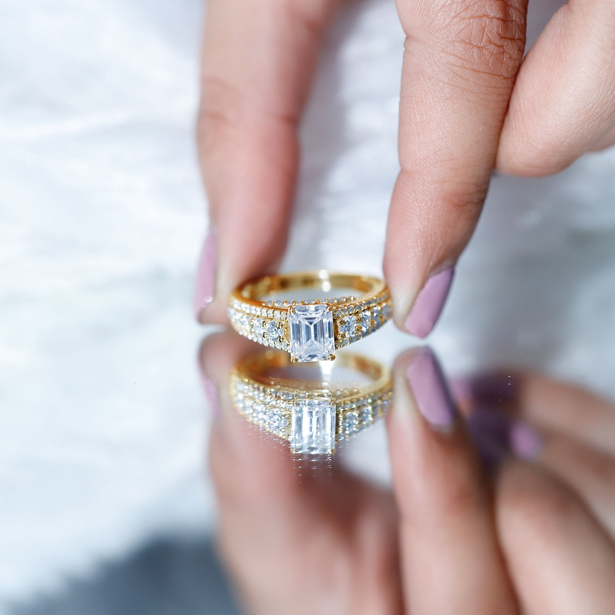 Certified Emerald Cut Moissanite Solitaire Engagement Ring for Women D-VS1 - Rosec Jewels
