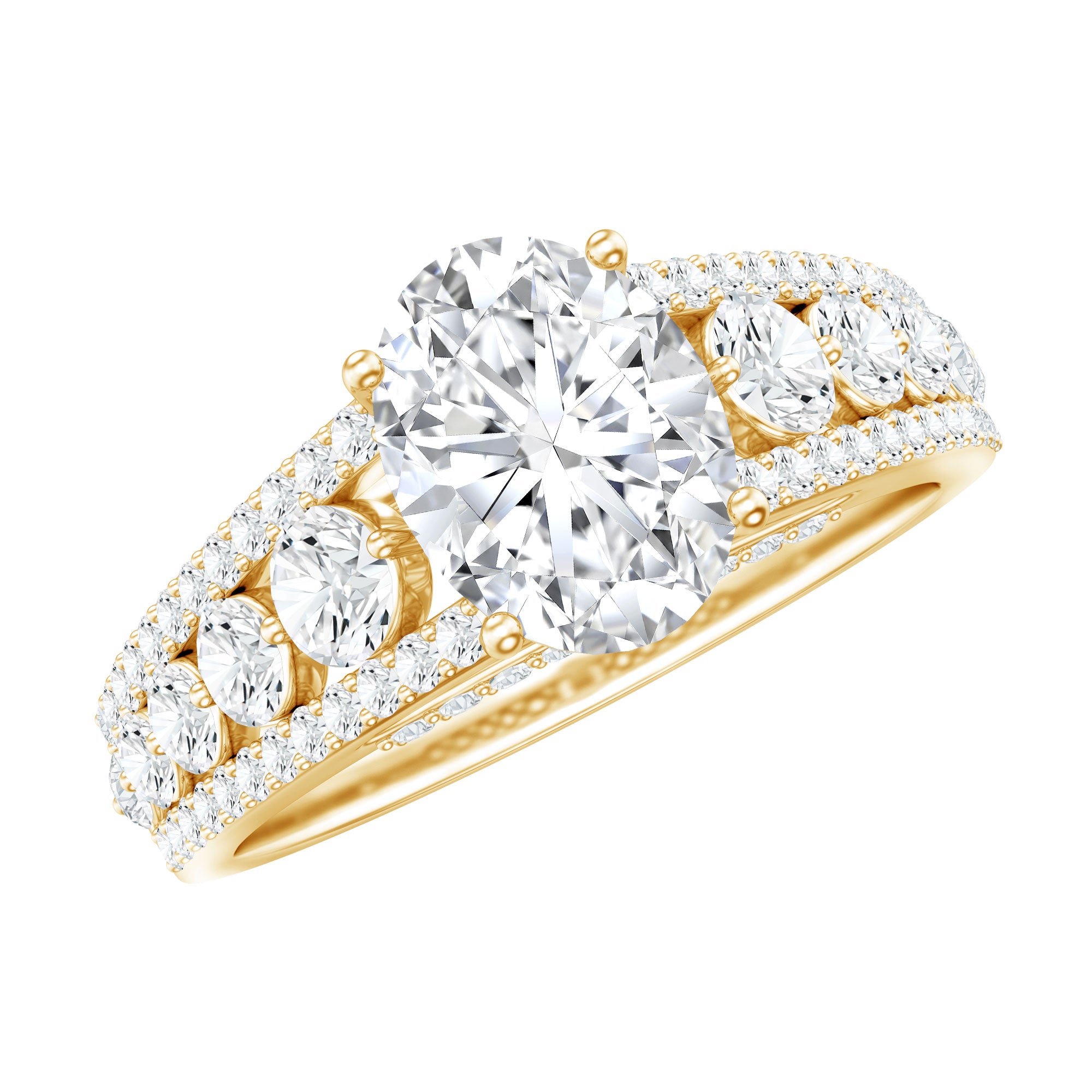 Certified Moissanite Oval Engagement Ring with Side Stones D-VS1 - Rosec Jewels