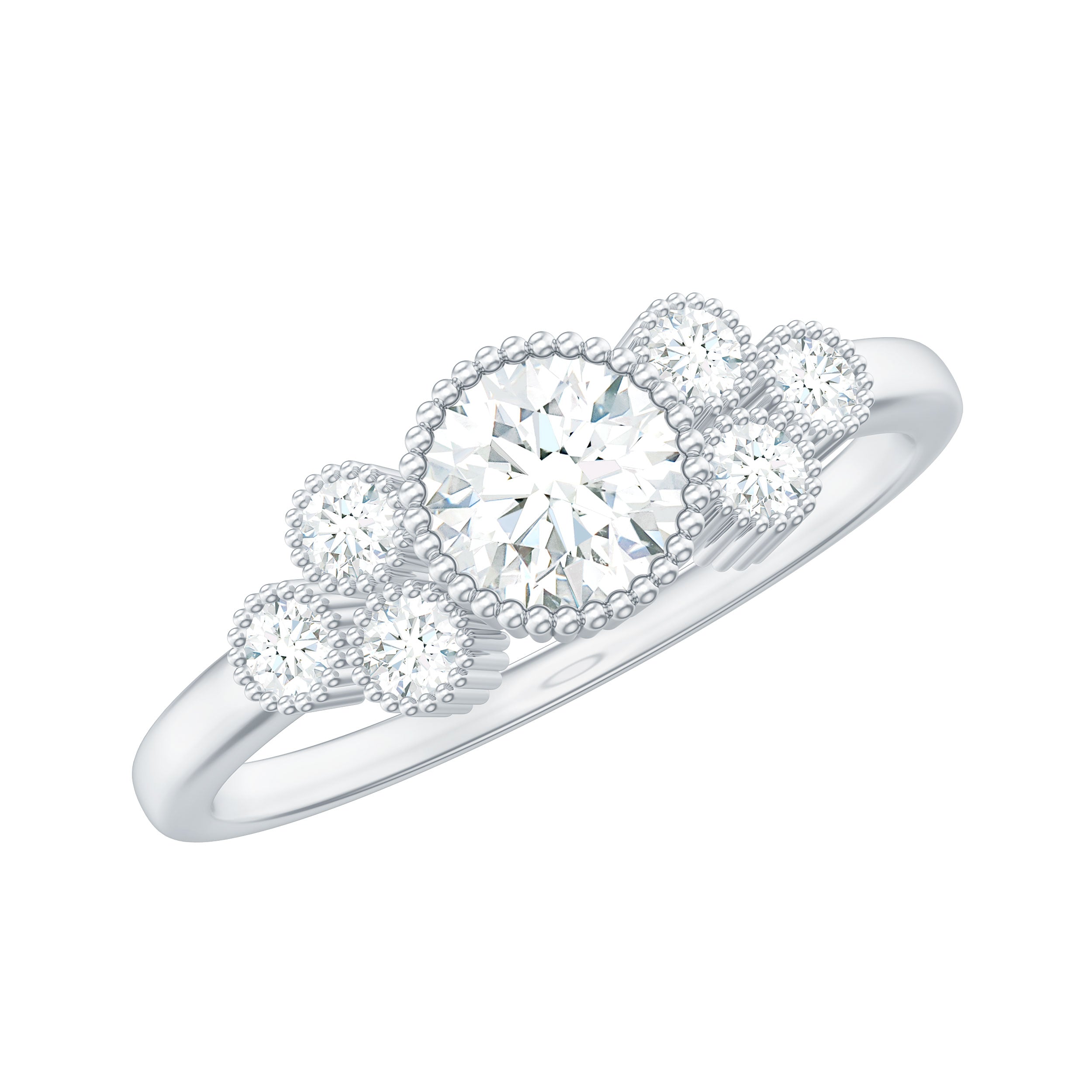 Moissanite Classic Engagement Ring with Beaded Details