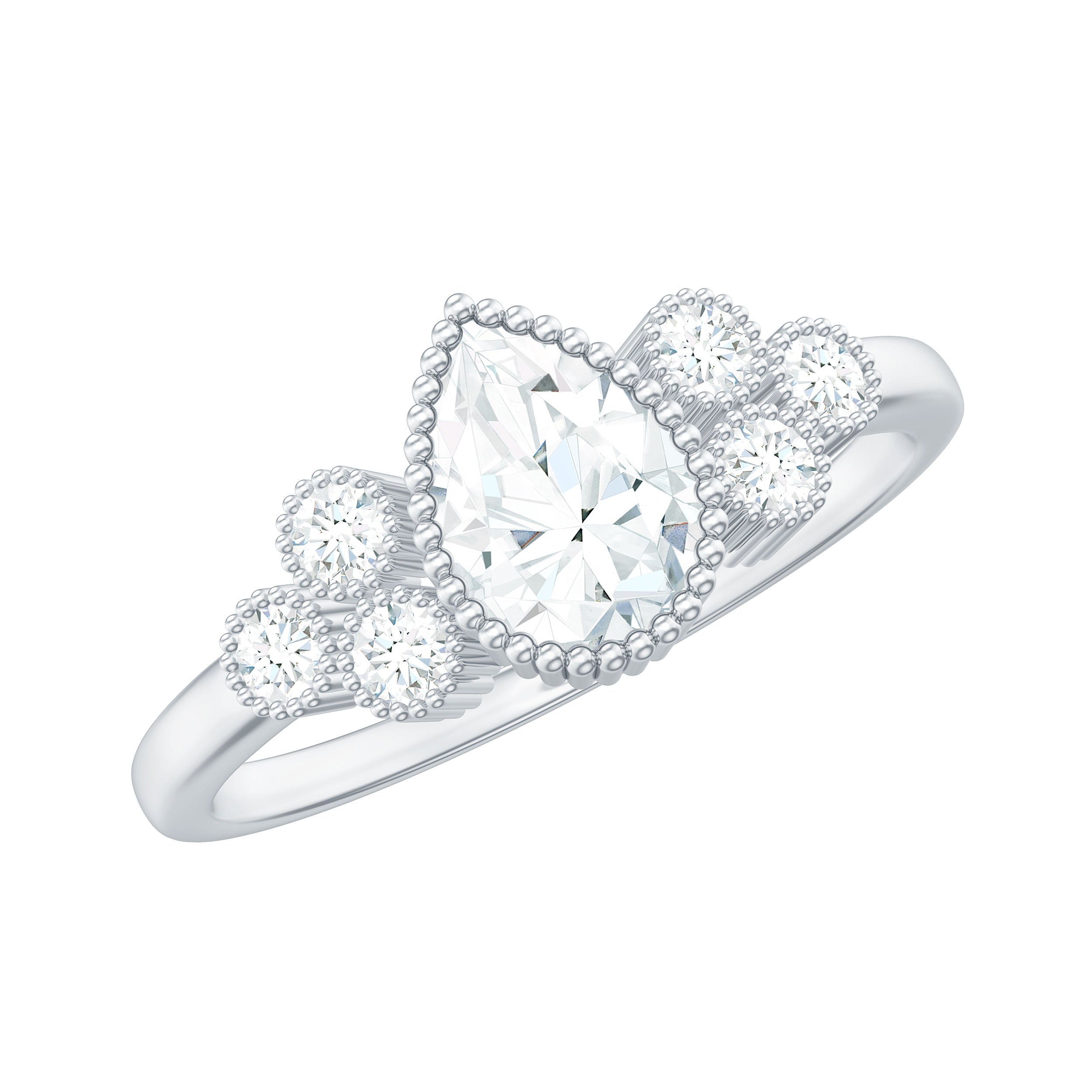 5X7mm Pear Shaped Moissanite Classic Engagement Ring with Beaded Details