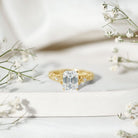 7X9 mm Emerald Cut Moissanite Solitaire Celtic Ring with Engraved Shank D-VS1 - Rosec Jewels